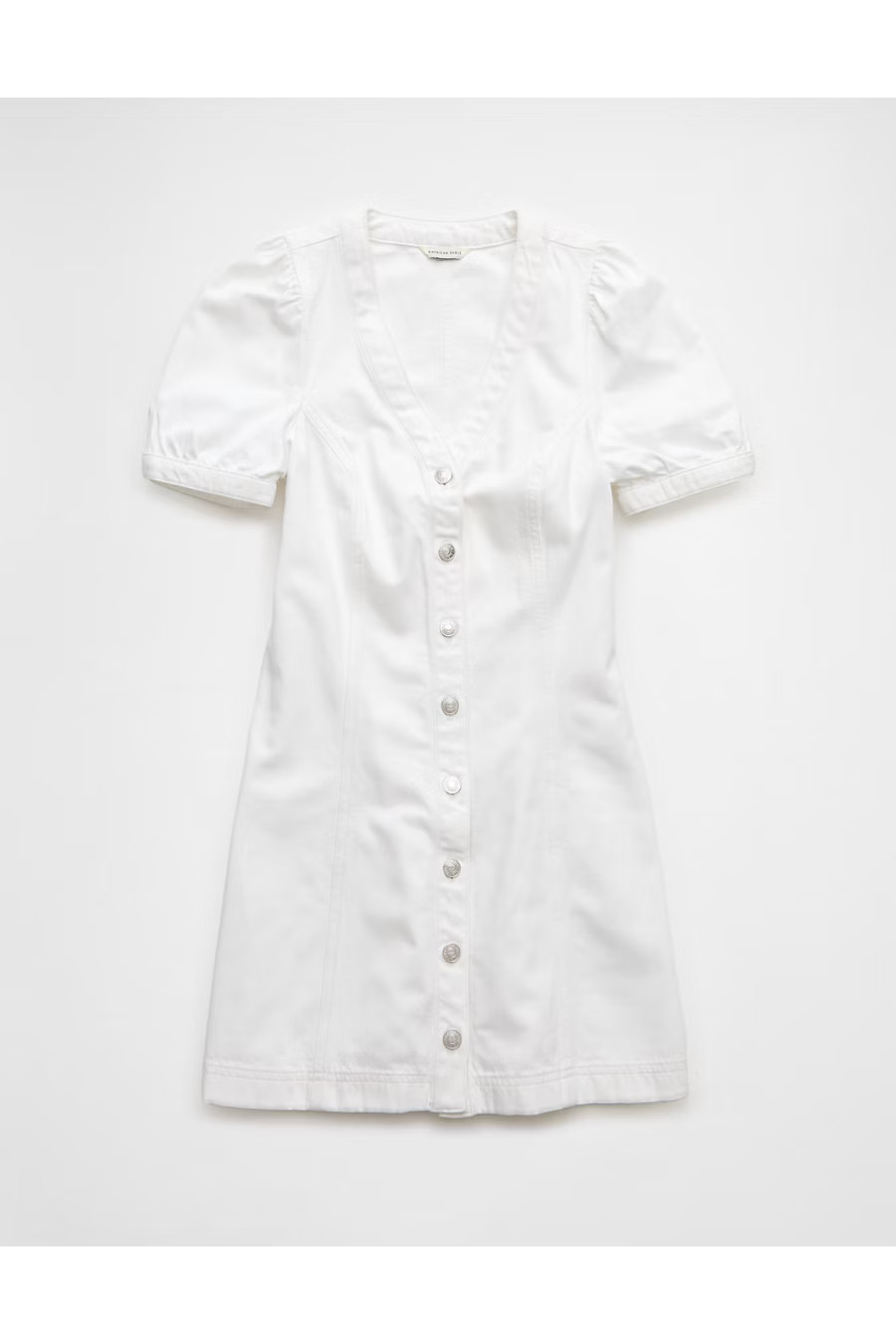 AE Puff Sleeve Denim Mini Shift Dress Women's White Washed M | American Eagle Outfitters (US & CA)