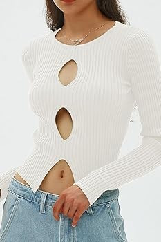 CHYRII Womens Sexy Fall Fashion Cutout Tops Ribbed Knit Winter Pullover Sweater Going Out Crop To... | Amazon (US)
