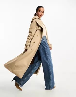 Bardot oversized herringbone trench coat in beige | ASOS (Global)