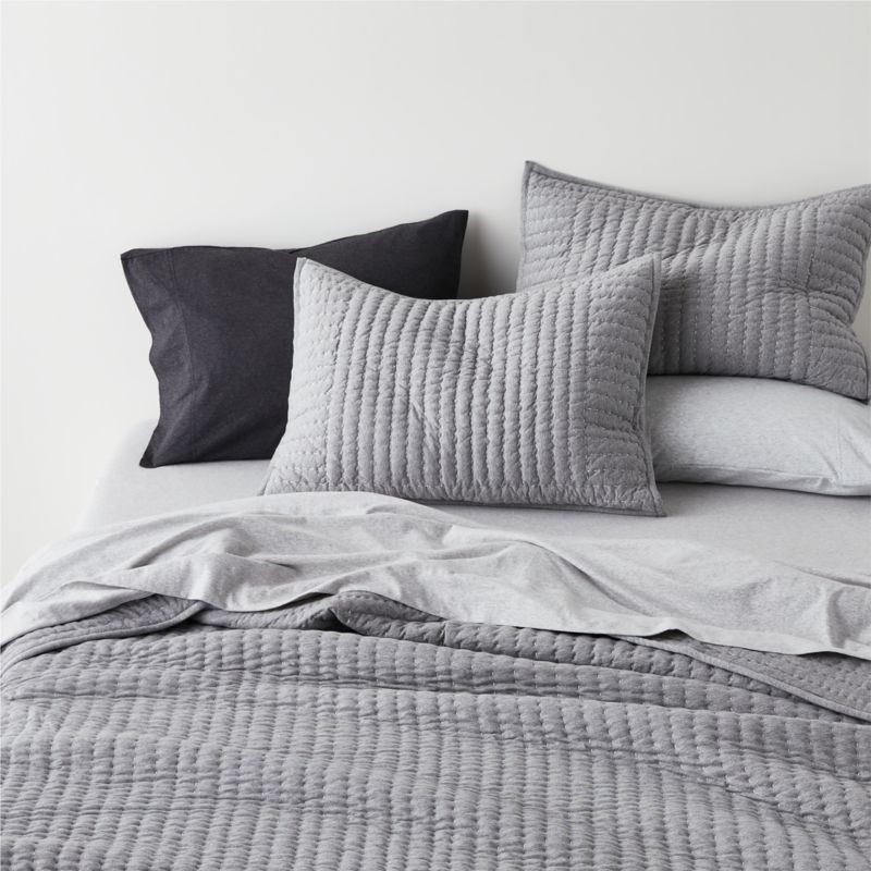 Organic Jersey Heathered Grey Full/Queen Quilt + Reviews | Crate & Barrel | Crate & Barrel