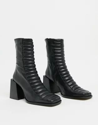 ASOS DESIGN Ready premium leather padded heeled boots in black | ASOS (Global)
