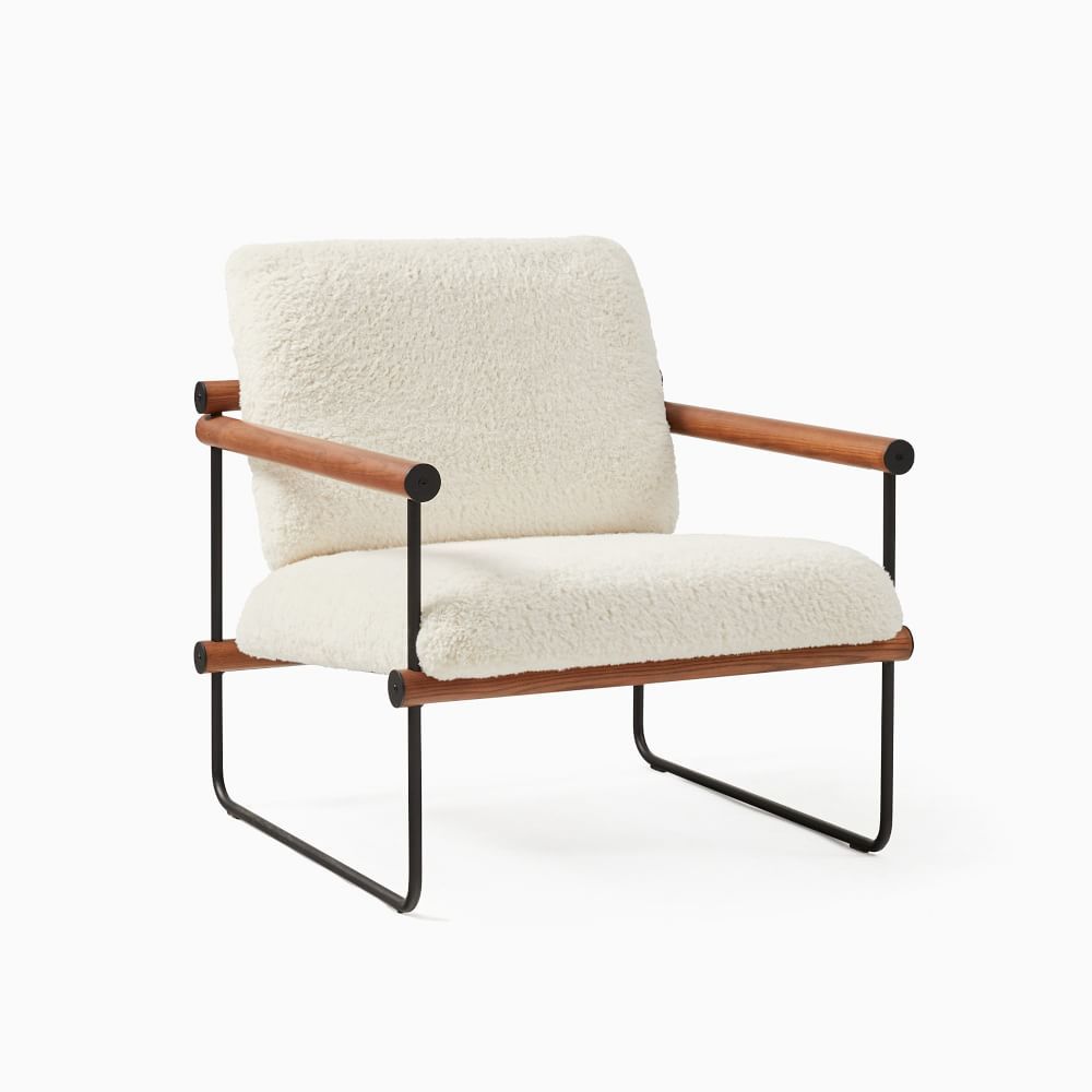 Ross Chair, Poly, Ivory, Cozy Shearling, Black and Walnut | West Elm (US)