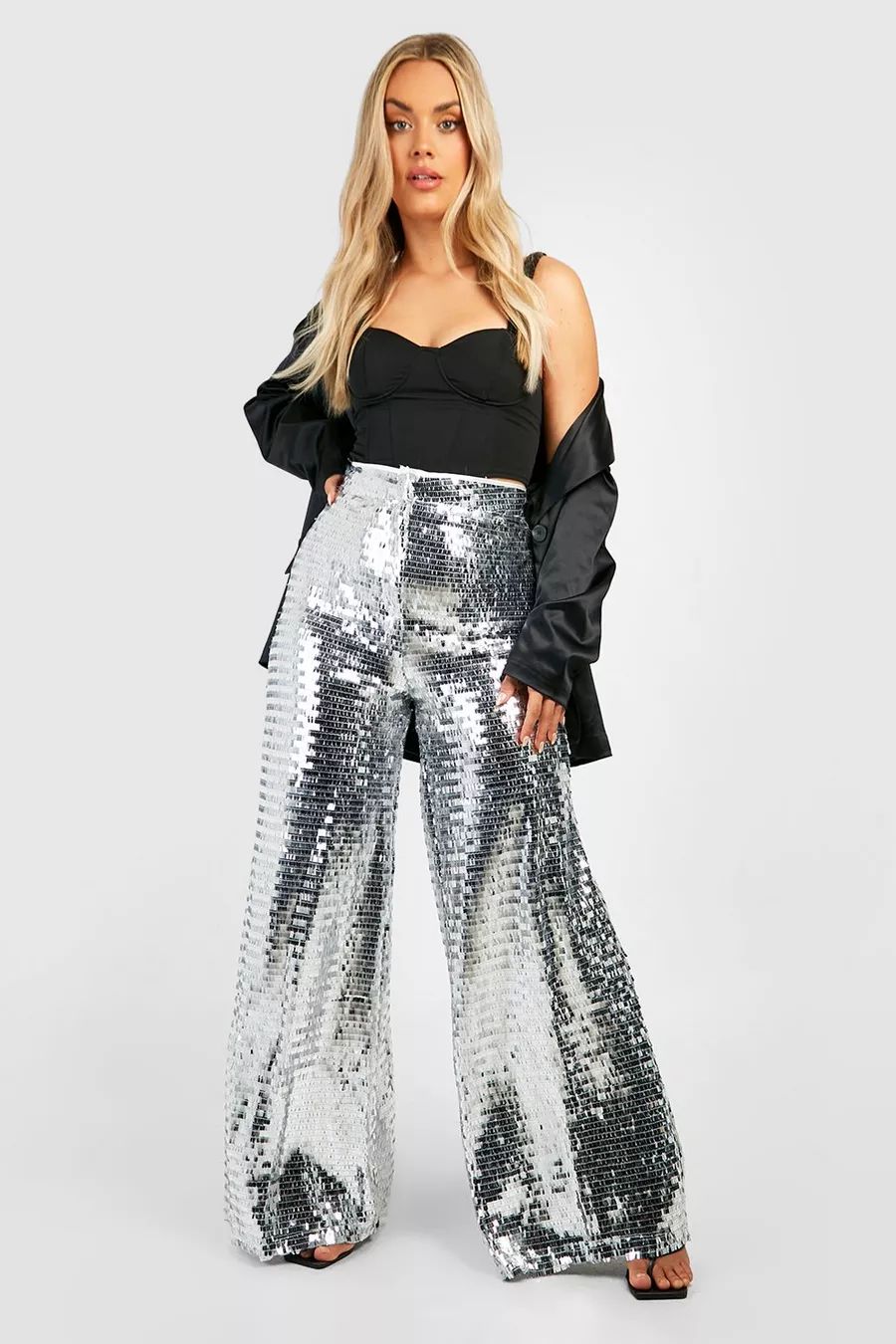 Plus Sequin Wide Leg Floor Sweeping Pants | Boohoo.com (US & CA)