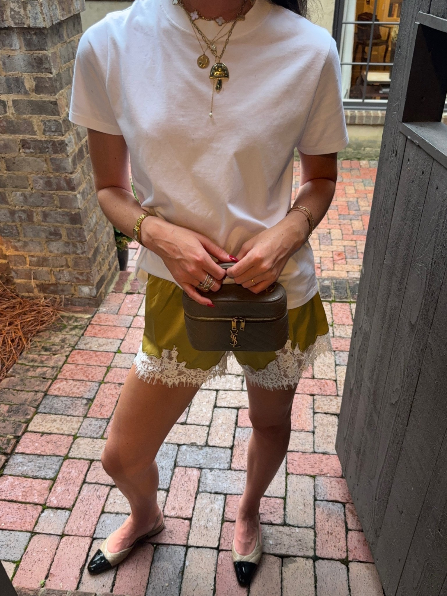 Chartreuse lace shorts outfit.
summer outfit ideas, summer outfits women, cute summer outfit, summer fashion 2026, summer outfit inspo, elevated casual outfit, chic summer outfit, effortless summer style, white t shirt outfit, basic white tee outfit, white tee styling, satin shorts outfit, lace shorts outfit, olive green shorts, green shorts outfit, silk shorts outfit, feminine summer outfit, neutral summer outfit, casual luxe outfit, designer accessories outfit, YSL bag outfit, vanity bag outfit, layered necklace outfit, statement necklace outfit, gold jewelry outfit, summer jewelry, everyday summer outfit, summer brunch outfit, summer vacation outfit, classy summer outfit, trendy summer outfit, summer fashion finds, shop my outfit

#LTKootd #LTKTravel #LTKTall