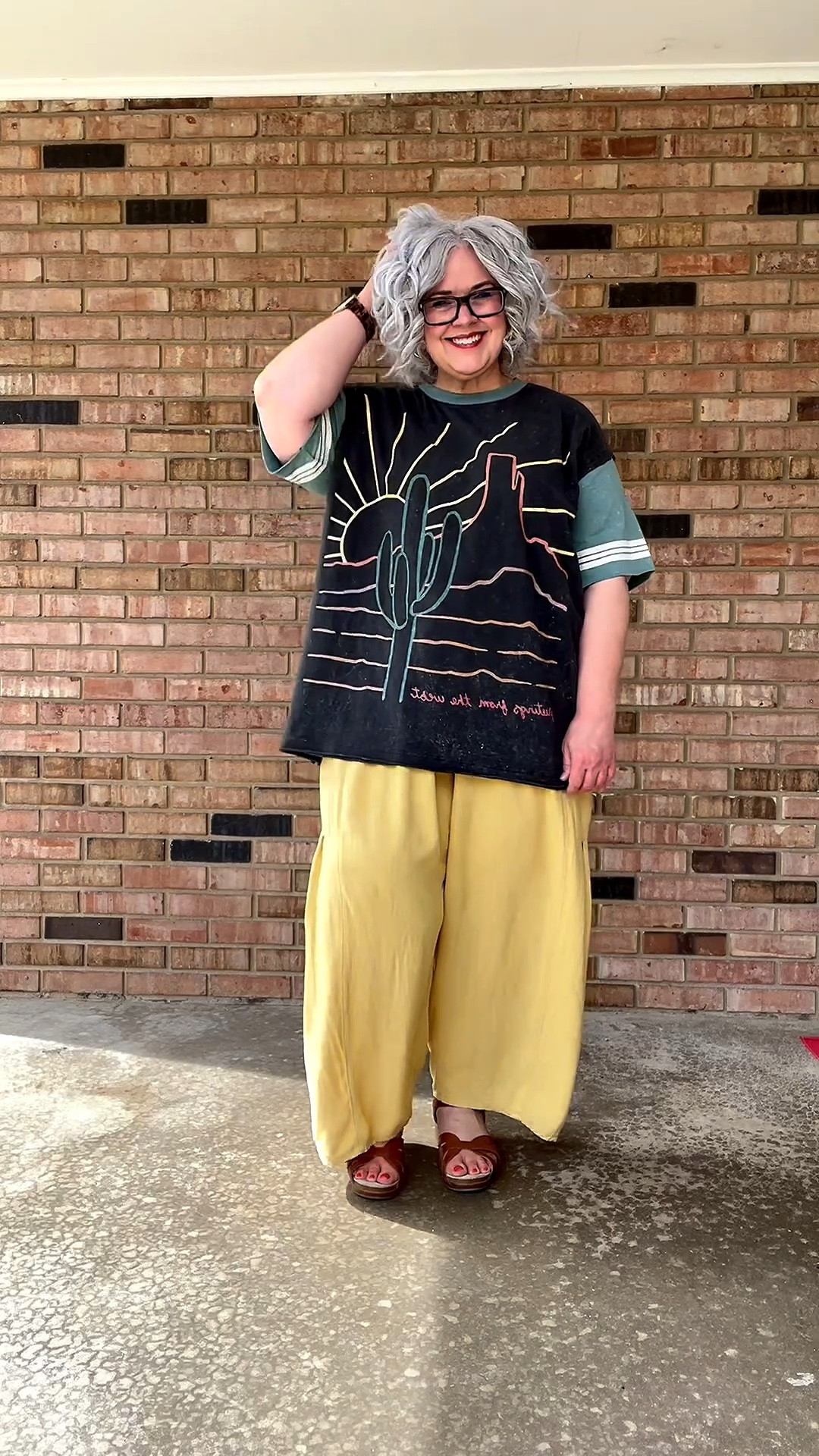 Spring/Summer and graphic tees go hand in hand!!! The quality of the cute tee is AMAZING 🤩  wearingXL in top and bottom 
#over50fashion #OOTD #over50style #dopaminedressing #over50club 

#LTKMidsize #LTKootd #LTKOver40