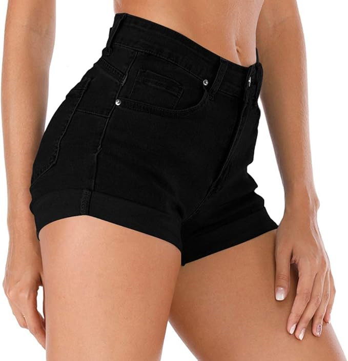 Cuihur Women's Summer High Waisted Denim Shorts Folded Hem Casual Short Jeans | Amazon (US)