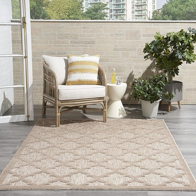 Nourison Easy Care Moroccan Natural Beige 5' x 7' Area Rug, Trellis, Easy Cleaning, Non Shedding,... | Amazon (US)