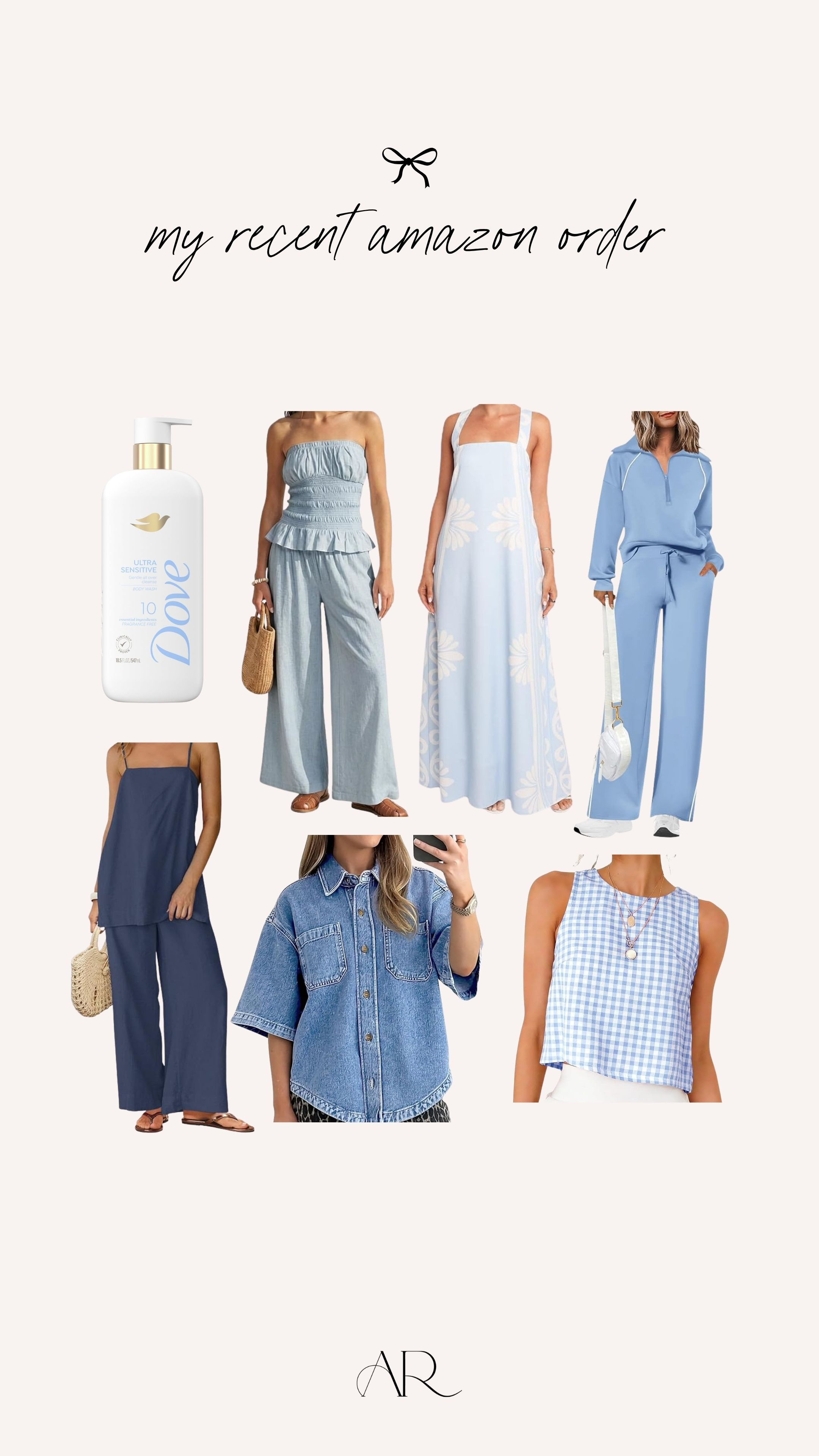 My recent amazon orders! I am absolutely loving this dove body wash, it keeps my skin so hydrated and smooth!

amazon outfits, body care, summer fashion 

 #LTKgrwm #LTKootd #LTKMidsize
