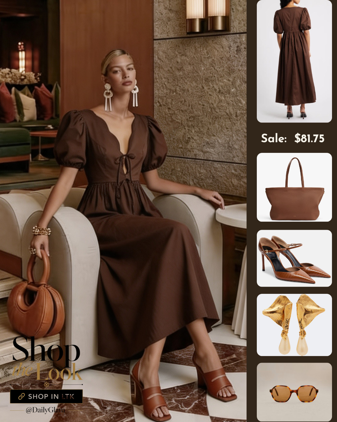 Old money grandmillennial sophisticated outfit

#BrownSatin #ElegantDayDress #TransitionalFashion 

 #LTKootd #LTKOver40 #LTKWorkwear