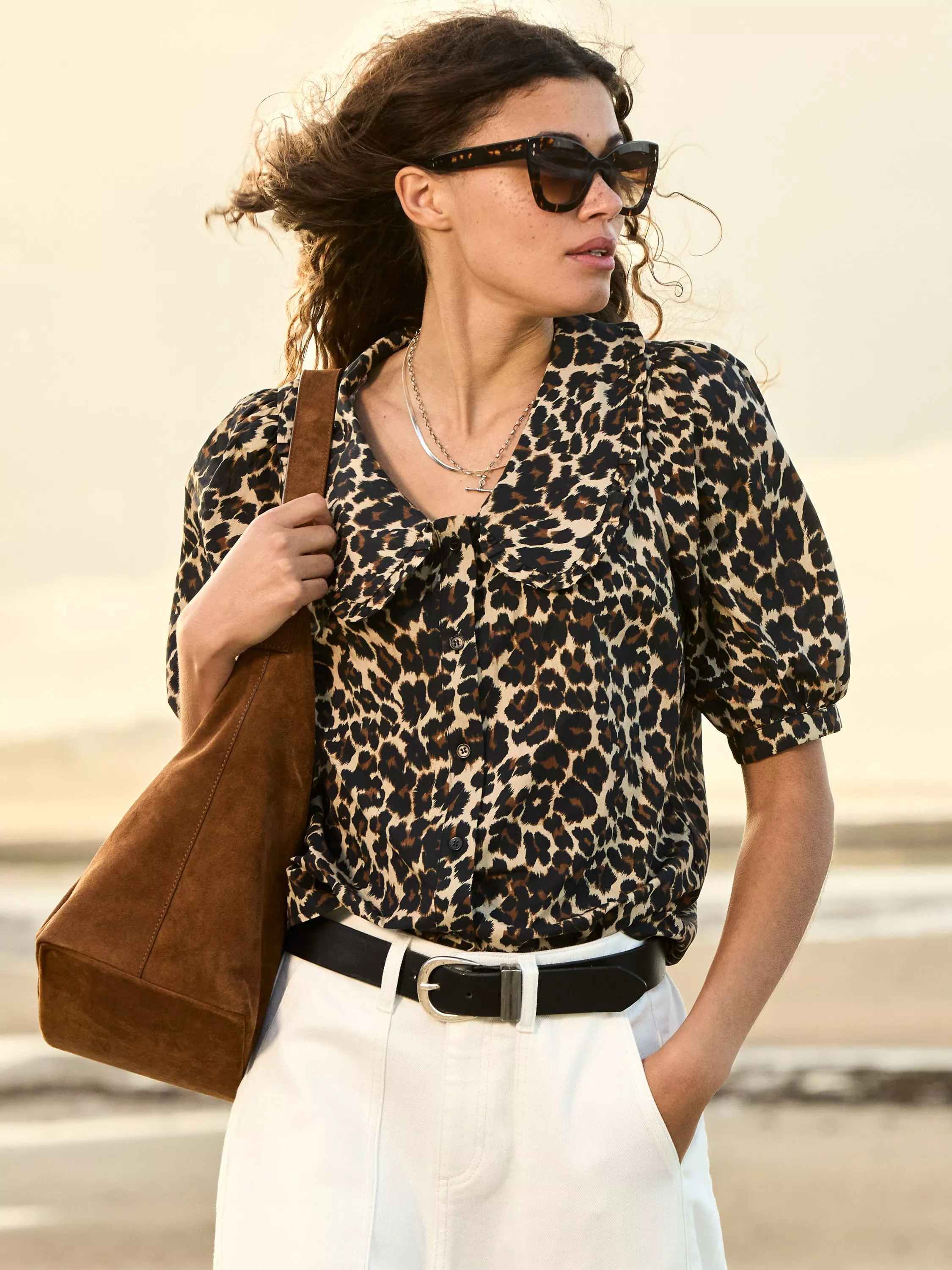 Baukjen Courtney Leopard Pure Organic Cotton Blouse, Brown/Multi | John Lewis (UK)