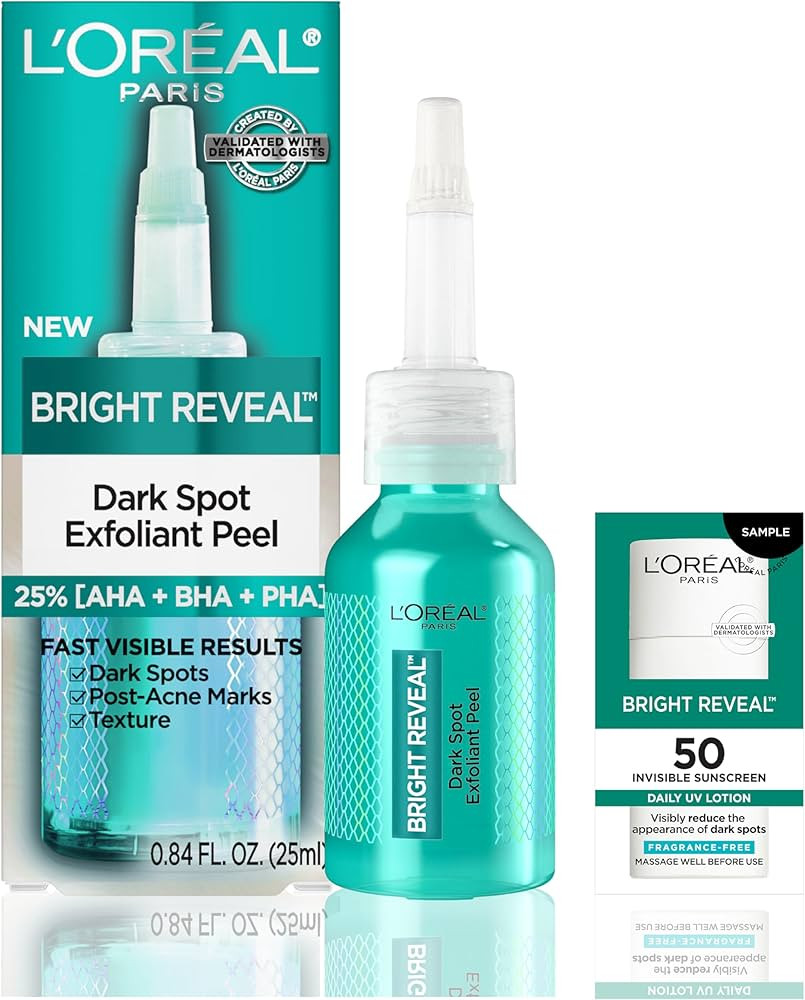 L'Oreal Paris Bright Reveal Dark Spot Exfoliant Peel, 25% AHA BHA PHA Face Exfoliator Solution, G... | Amazon (US)