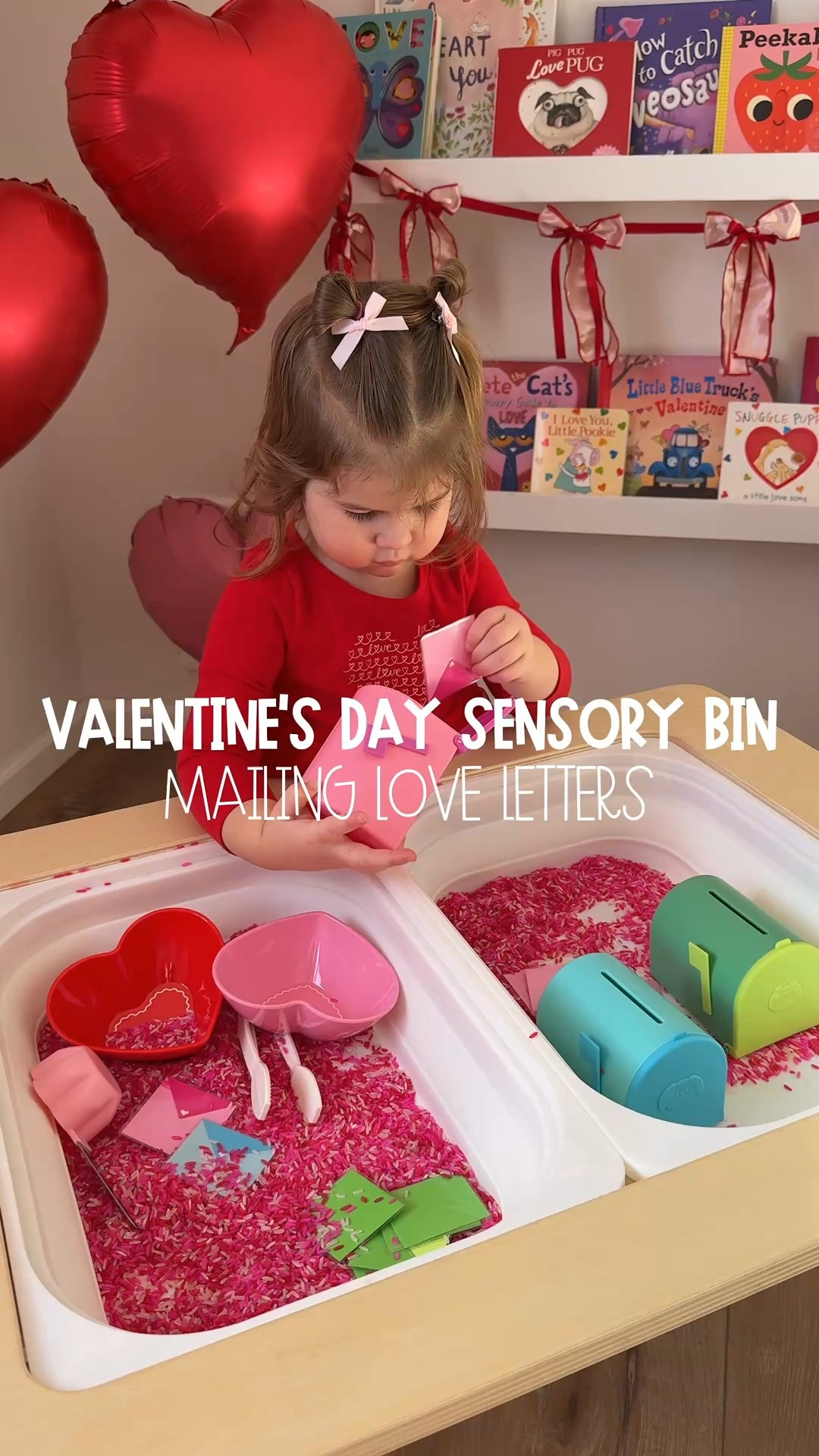 Valentine’s Day toddler sensory bin 💘
This easy Valentine’s sensory play activity is perfect for toddlers and preschoolers. I filled our sensory table with Valentine’s rice, DIY love letters made from cardstock, and color-matching mailboxes (I grabbed those from Target last year, so tried to find some other options for you). We added heart bowls, a flower measuring cup, and tongs for scooping, pouring, and fine motor play.

My toddler loved color matching the love letters to the mailboxes and practicing scooping and pouring the rice. This Valentine’s Day sensory bin kept her busy for so long and was so easy to throw together.

Perfect for Valentine’s Day toddler activities, sensory play for toddlers, fine motor activities, and easy at-home play ideas. 💌

#LTKmomlife #LTKKids #LTKValentine
