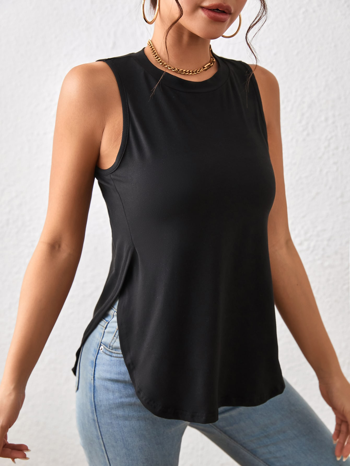 SHEIN Essnce Curved Hem Tank Top | SHEIN