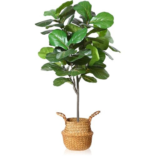 MOSADE Artificial Fiddle Leaf Fig Tree 4.2Feet Fake Potted Ficus Lyrata Plant with Handmade Seagrass Basket, Perfect Faux Plants Home Décor for Indoor Outdoor Office Porch Balcony Bedroom Bathroom | Amazon (CA)