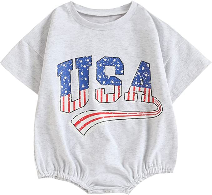 Toddler Baby 4th of July Outfit Boy Girl Oversized Romper/Shirts+Shorts Retro American Flag Match... | Amazon (US)