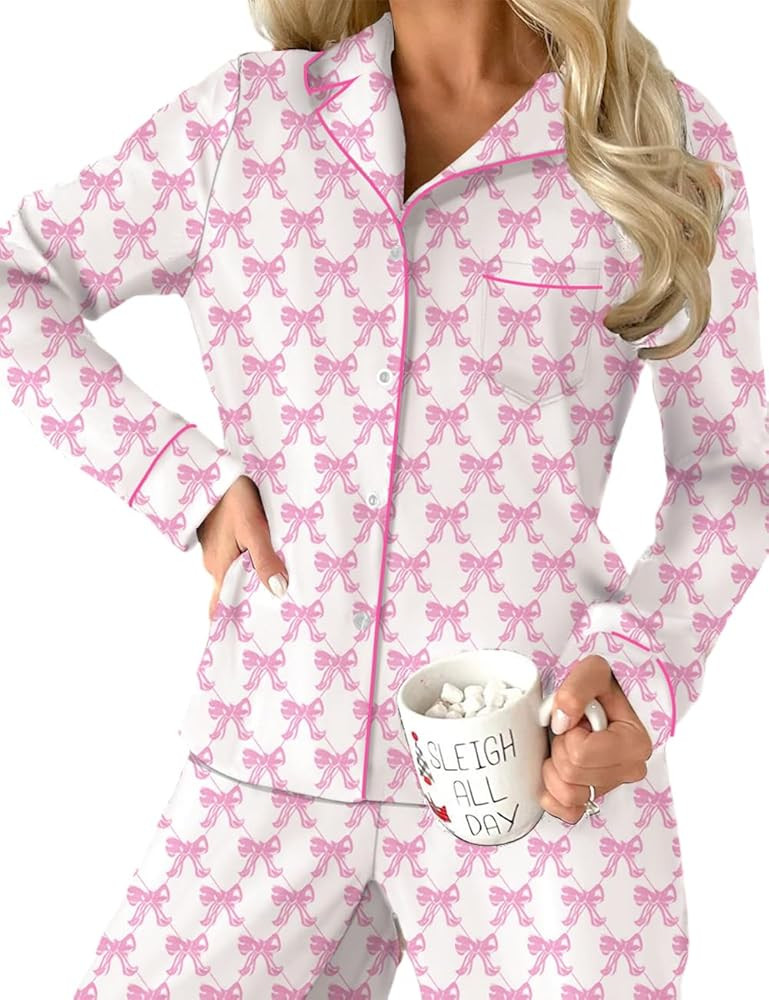 Ecosunny Christmas Santa Pajama Set Women's Long Sleeve Sleepwear Soft Loungewear Two Piece Butto... | Amazon (US)