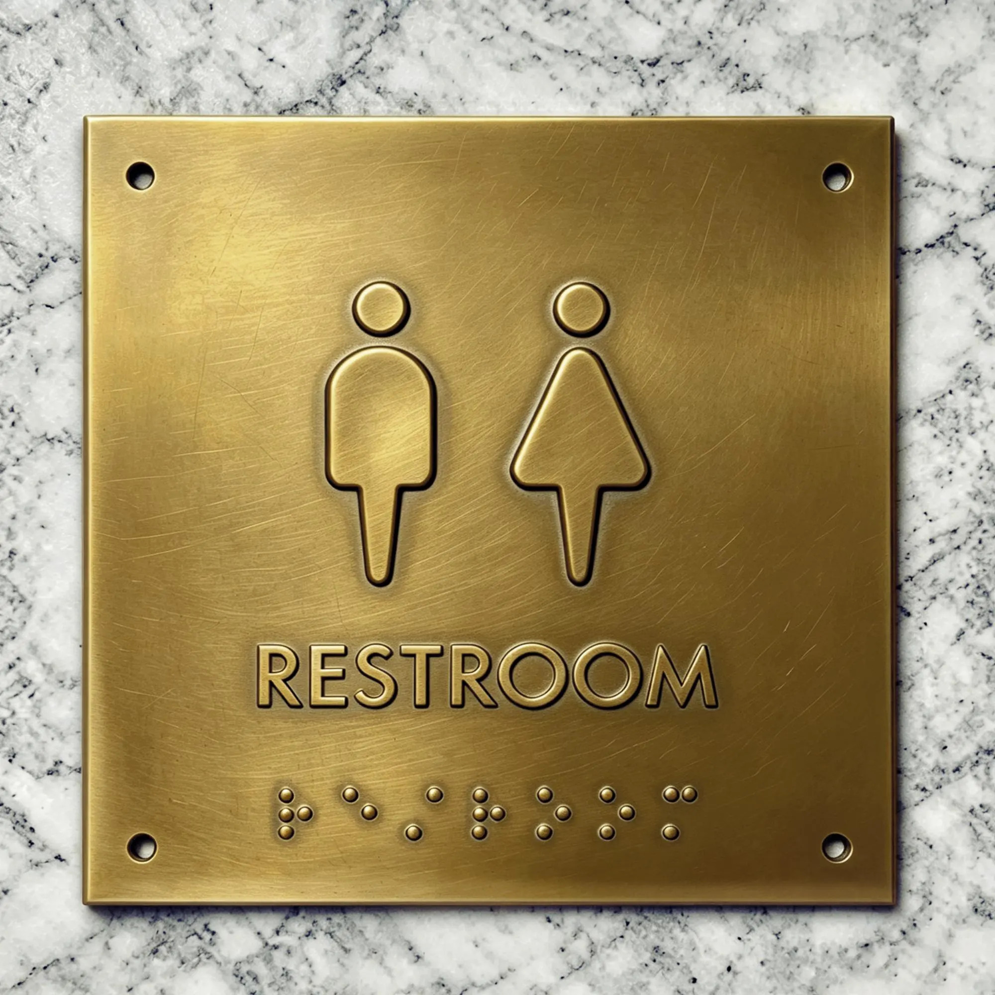 Solid Brass ADA Restroom Sign with Braille, Tactile Symbols, Vintage Finish | Etsy (Global)