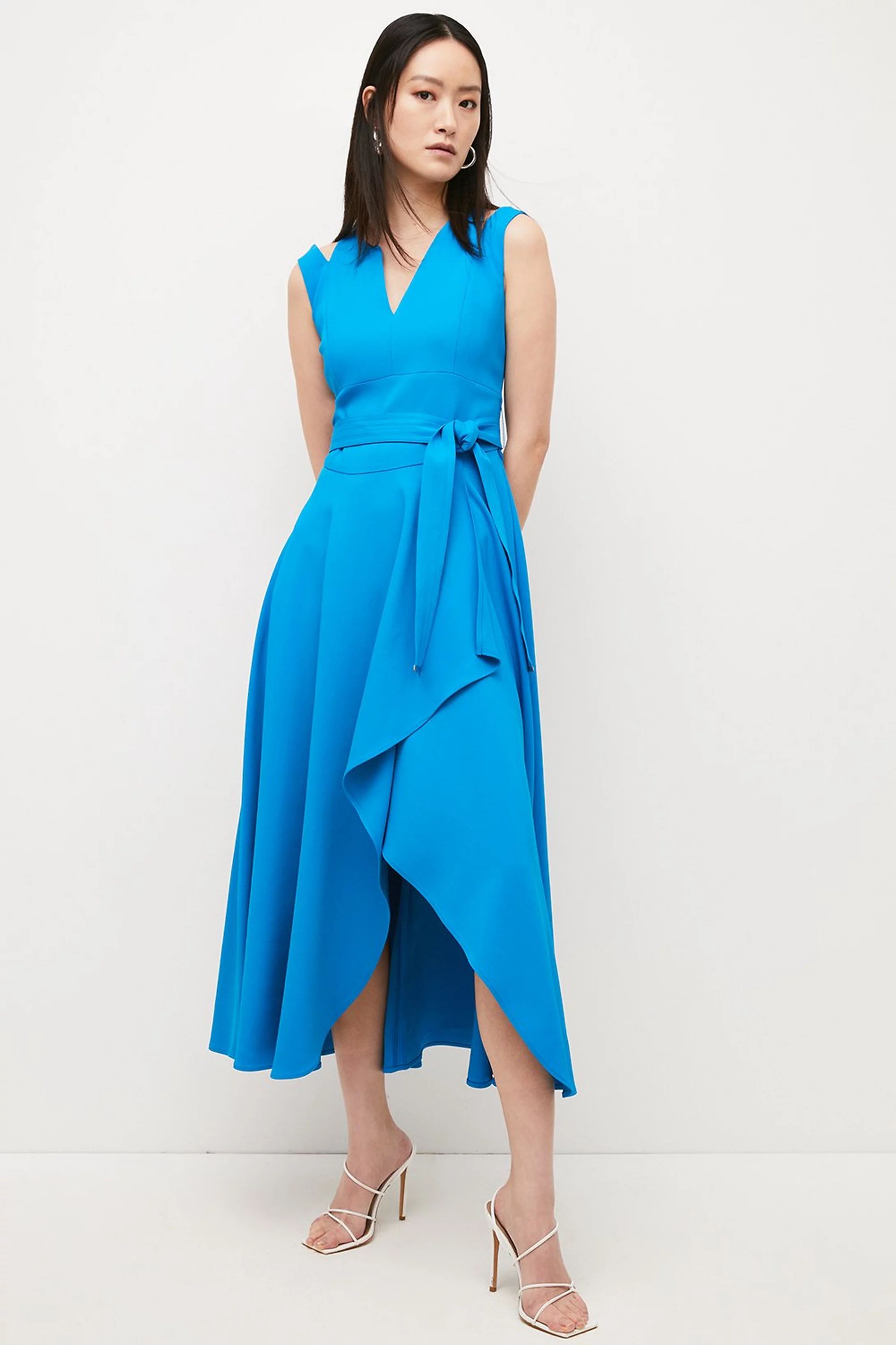 Compact Stretch Viscose Waterfall Midaxi Dress | Karen Millen US