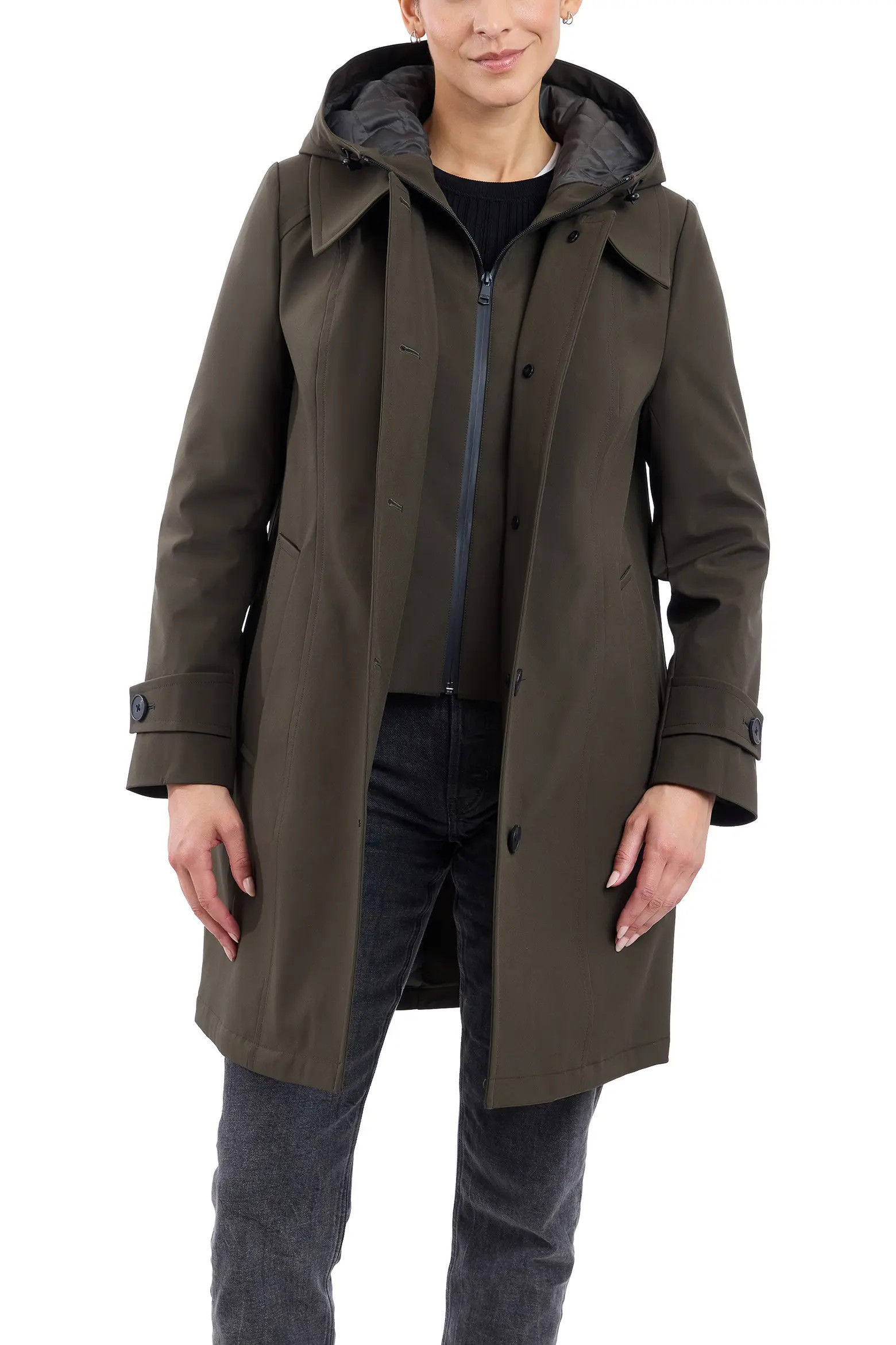 London Fog Water Resistant Bonded Raincoat with Bib Detail (Women) | Nordstrom | Nordstrom