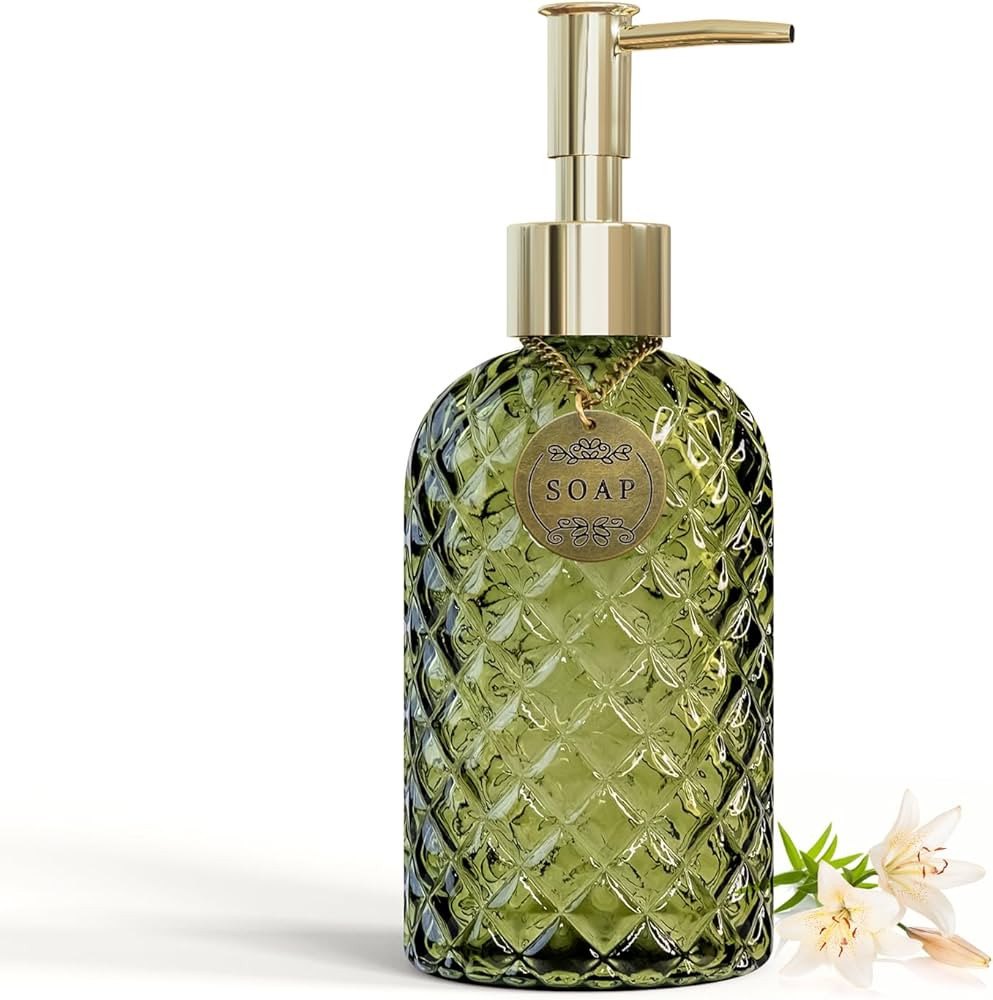 Glass Soap Dispenser with Pump, Red 16 Oz Dish Soap Dispenser for Kitchen, Hand Soap Dispenser fo... | Amazon (US)