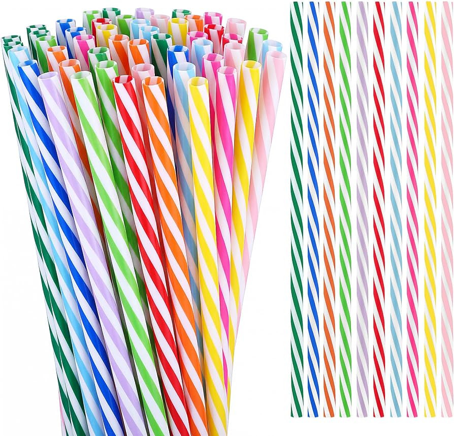 Honeydak 50 Pieces Colorful Striped Reusable Straws Bulk 9" Striped Hard Plastic Drinking Straws ... | Amazon (US)