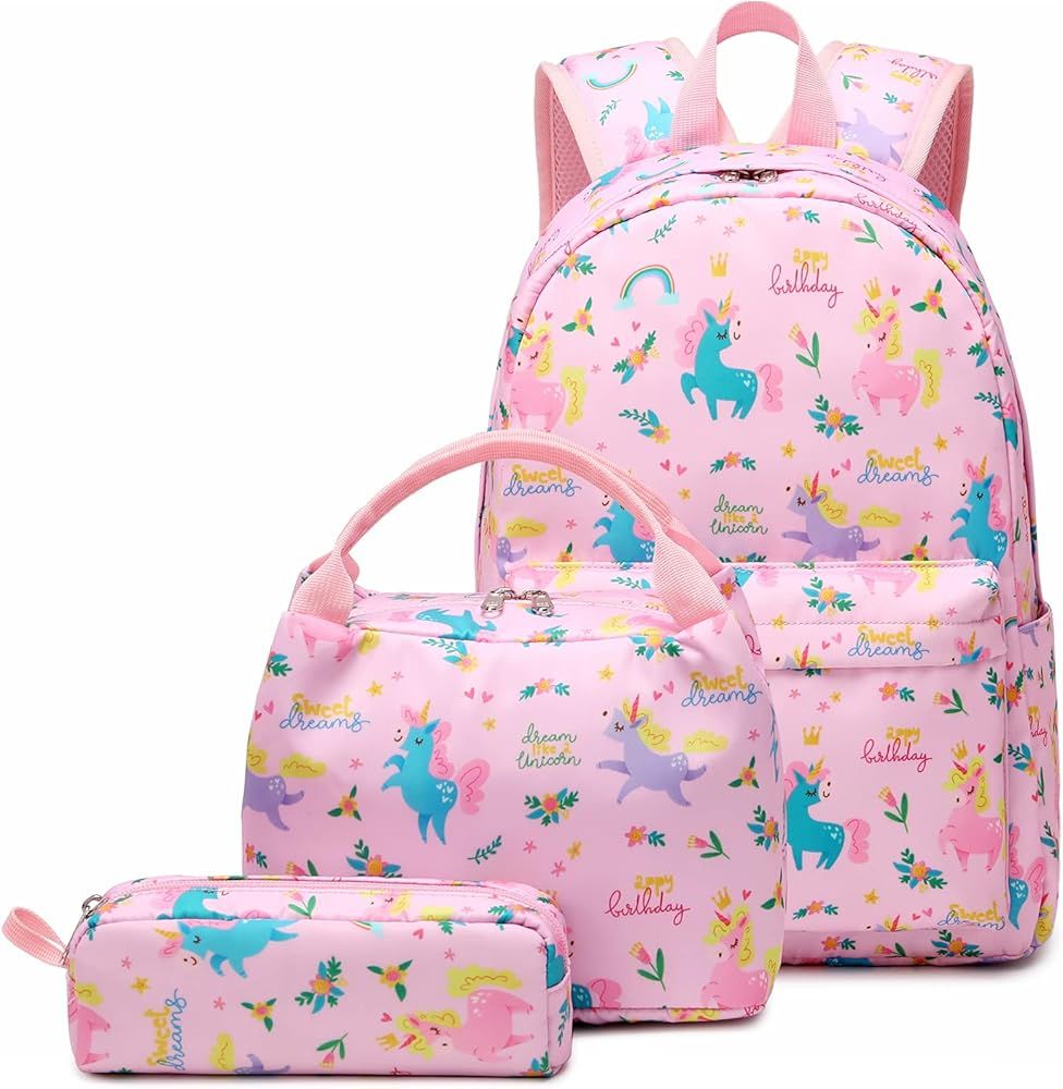 Kids Backpacks for Girls School Bookbags Set with Lunch Tote Bag Pencil Case Lightweight Cute Uni... | Amazon (US)