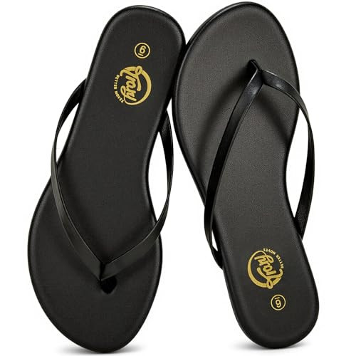 Trary Black Flip Flops for Women,Womens Thong Flat Sandals Comfortable,Dressy sandals women for Girls Ladies,Size 7.5 | Amazon (US)