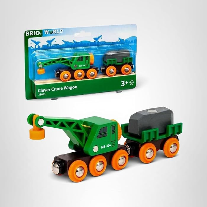 BRIO World 33698 - Clever Crane Wagon Set - 4 Piece Wooden Toy Train Set for Kids | Imaginative P... | Amazon (US)