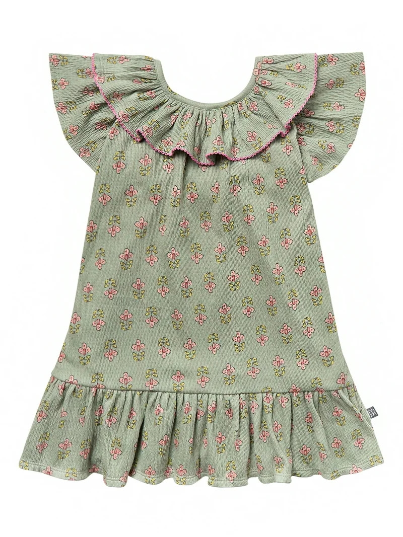Modern Moments Toddler Girl Ruffle Neck Dress with Picot Stitch, Sizes 12M-5T | Walmart (US)