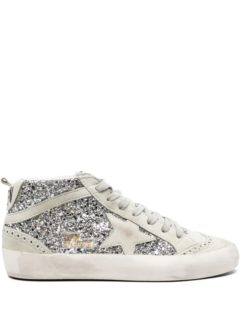 Golden Goose Mid-Star glitter-detail Leather Sneakers - Farfetch | Farfetch Global