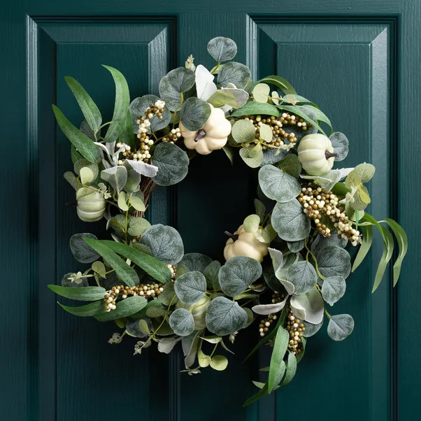 Artificial Green & Cream Pumpkin Wreath | Dunelm (migrated)