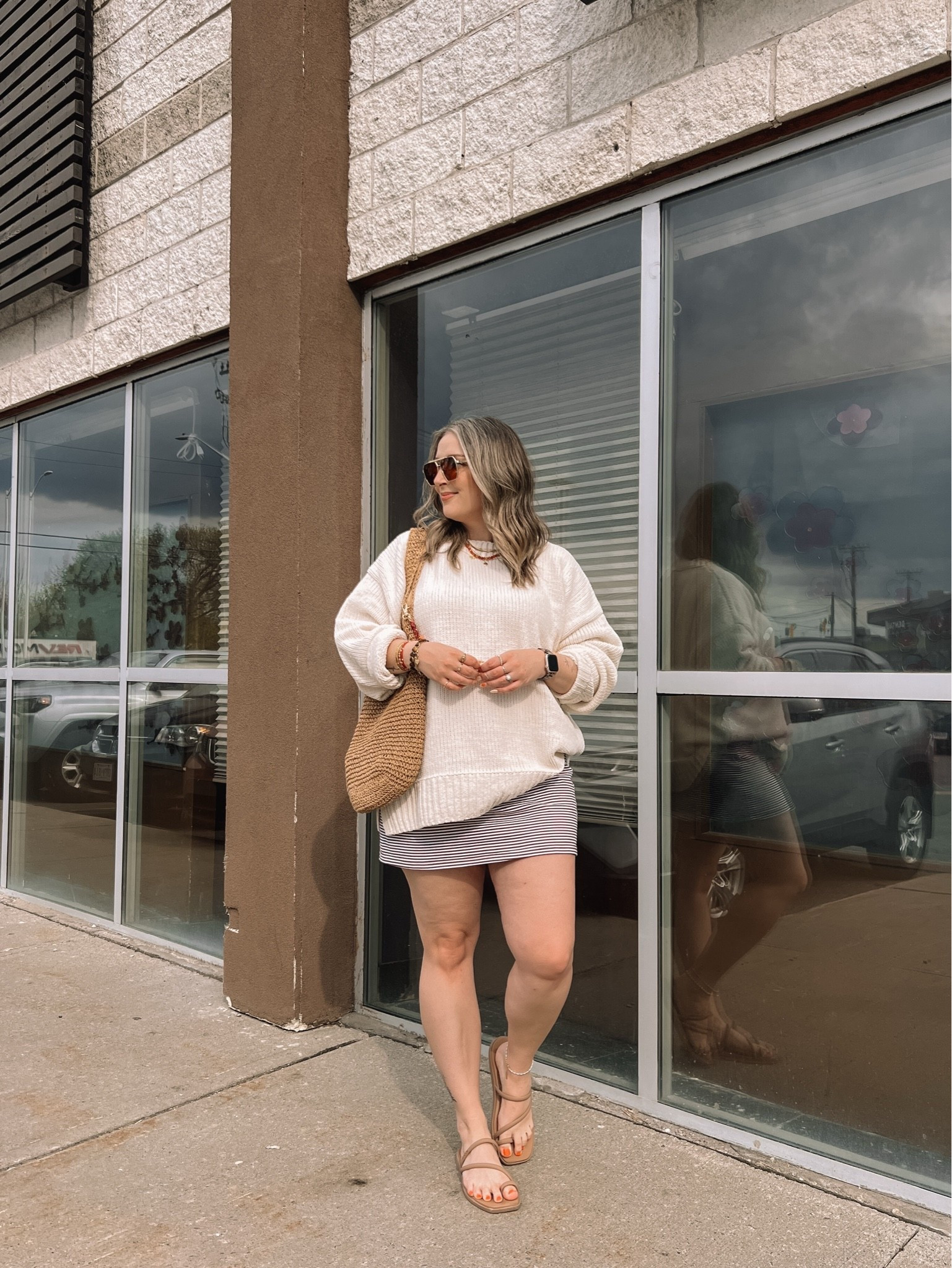 Casual spring outfit! Wearing L in the striped mini skirt (has built in shorts)! Crocs sandals are so comfy, I’m a 9.5-10 and wear a 10, Canadian link under “similar products”. Sweater is sold out, linked similar options

#LTKsummer #LTKmidsize #LTKstyletip