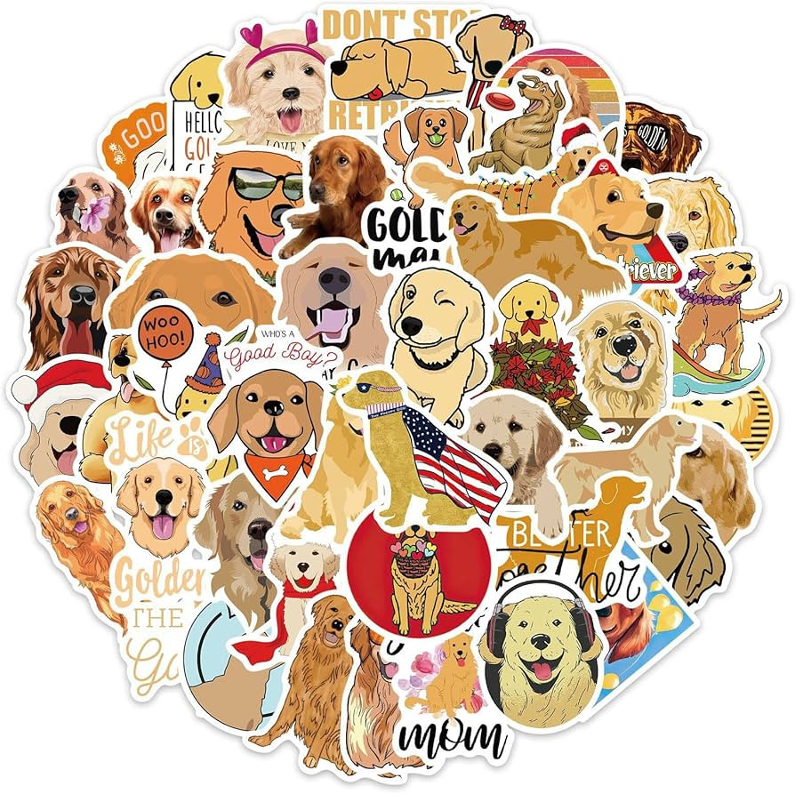 50Pcs Cute Golden Retriever Stickers Vinyl Animal Dog Decals Party Supplies Waterproof Decorative... | Amazon (US)