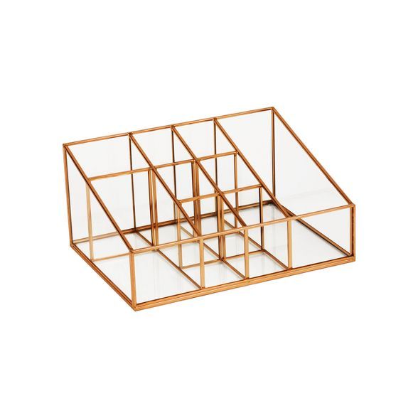 10"X7.5"X4.75" 9 Compartment Glass & Metal Vanity Organizer Copper Finish - Threshold™ | Target