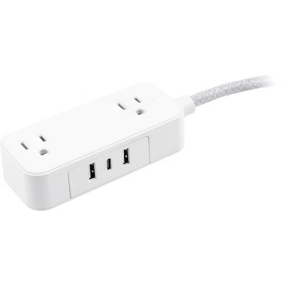 GE 2-Outlet Extension Cord 2 USB-A 1 USB-C 12W 6' Braided White/Gray: Flat Plug, USB Charging, 16... | Target
