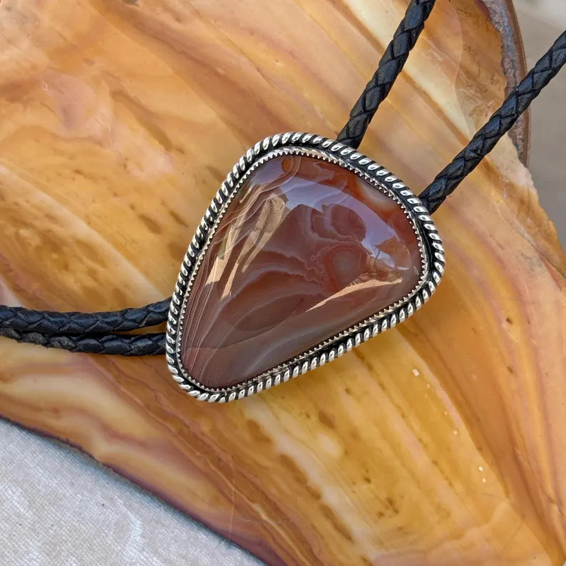 Lake Superior Agate Bolo Tie Sterling Silver Western Cowboy Handmade Neckwear Jewelry Gift | Etsy (Global)