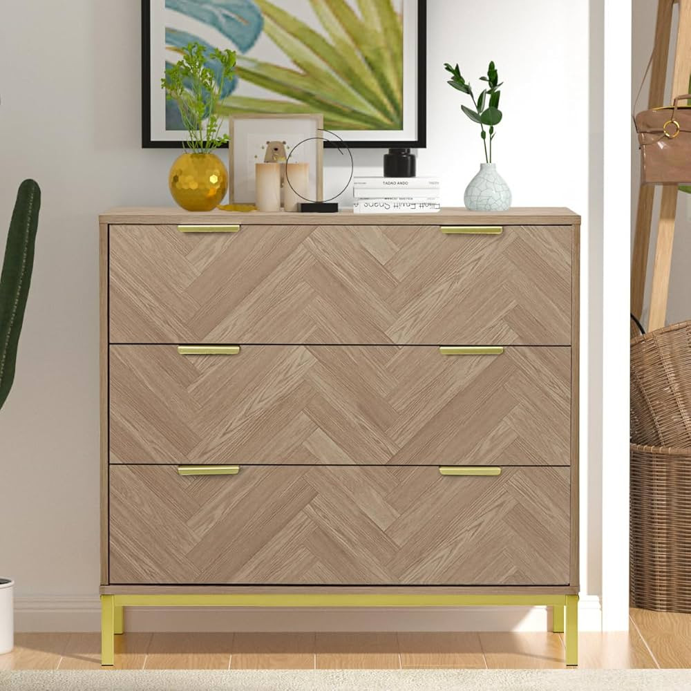 Anmytek Modern 3 Drawer Chest Dresser, Mid Century Natural Oak Organizer Bedroom Furniture with G... | Amazon (US)