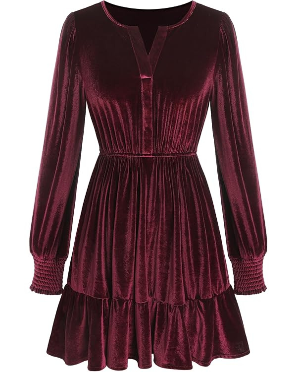 ZAFUL Womens Long Sleeve Velvet Dress 2025 Fall V Neck Holiday Cocktail Party Semi Formal Mini Dr... | Amazon (US)