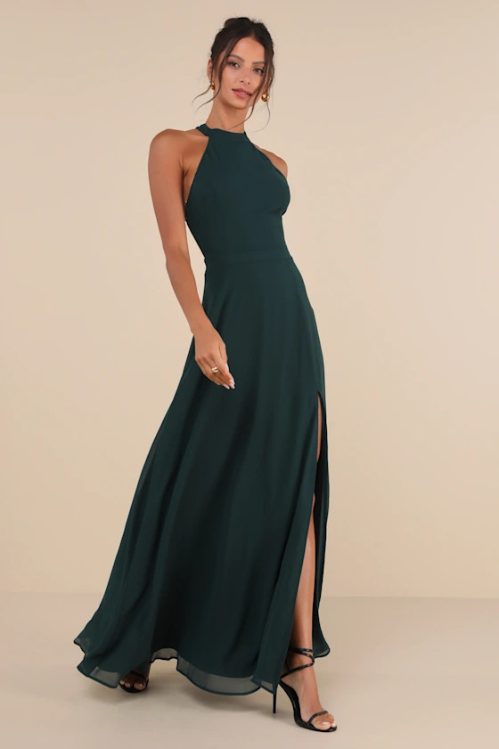 Confidently Charismatic Emerald Backless Halter Maxi Dress | Lulus