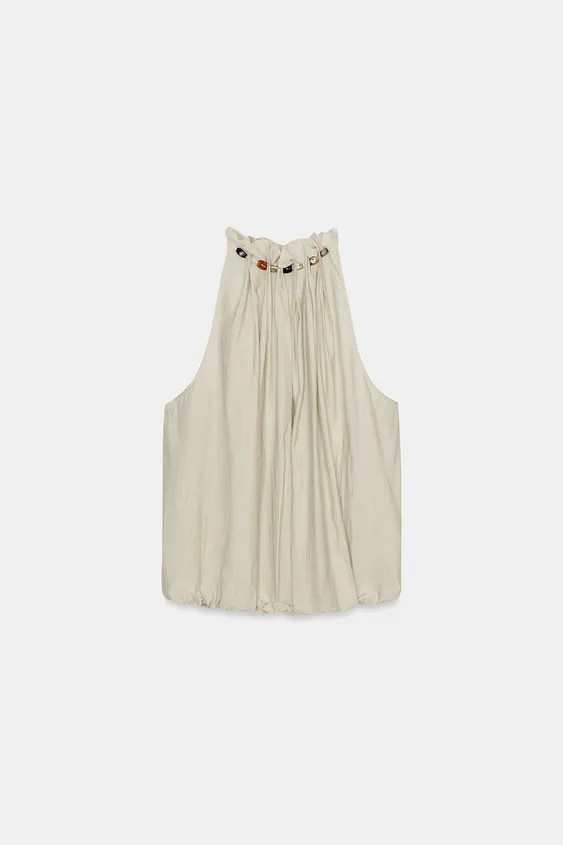 BEADED HALTER BALLOON TOP | Zara US