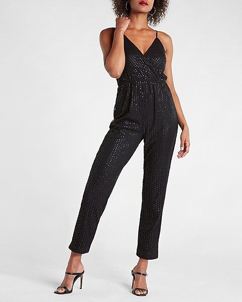 Metallic Dot Faux Wrap Cami Jumpsuit | Express