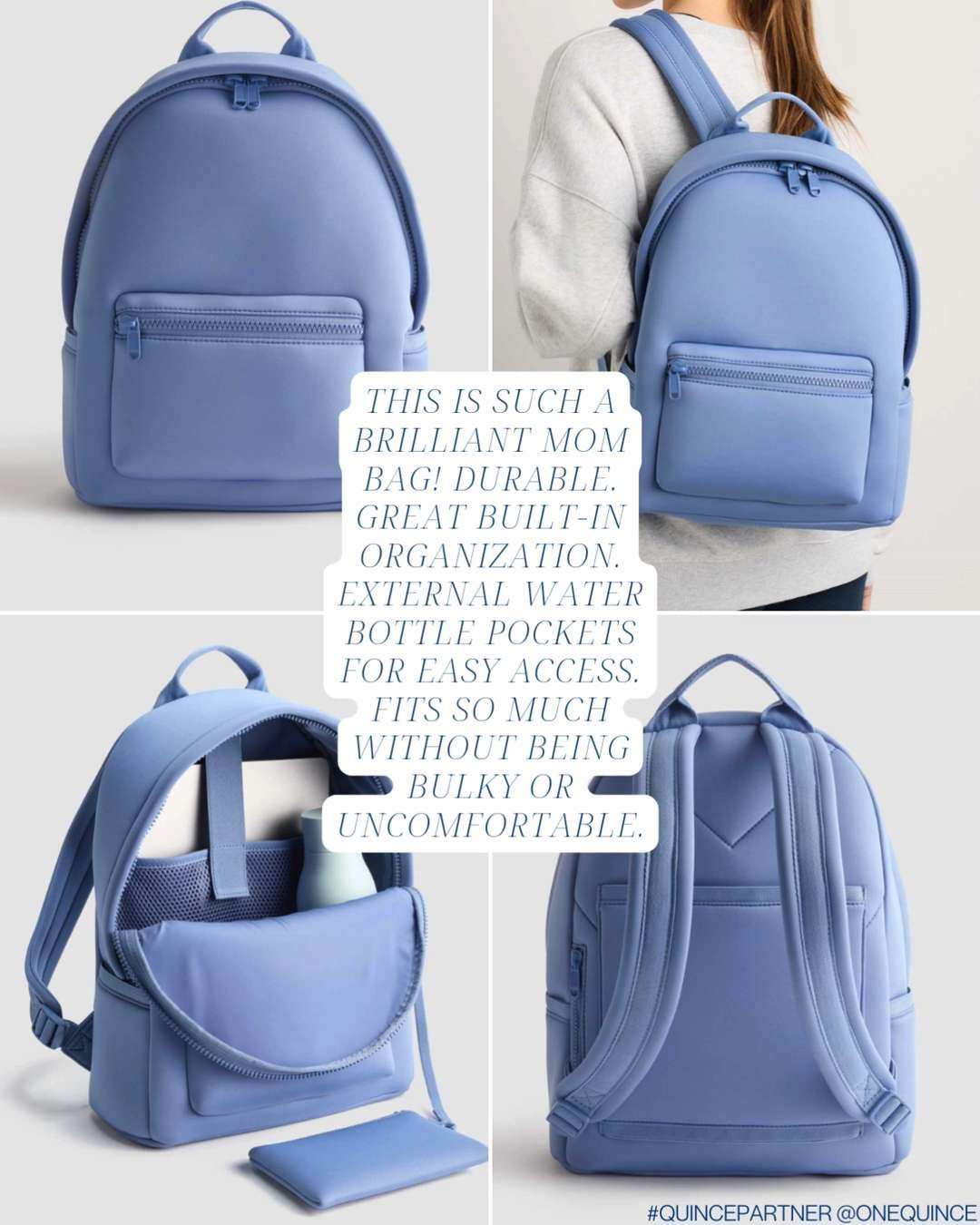 This is such a brilliant mom bag! Durable. Great built-in organization. External water bottle pockets for easy access. Fits so much without being bulky or uncomfortable. #quincepartner @onequince 

 #LTKmomlife #LTKActive #LTKTravel
