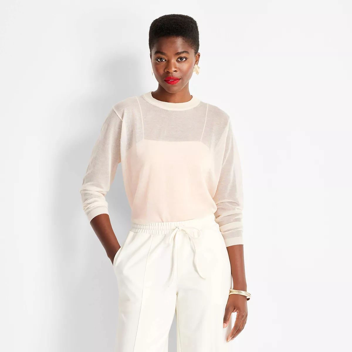 Women's Crewneck Sheer Sweater - Future Collective | Target