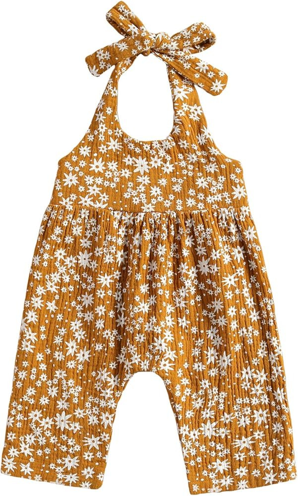 0-24 Months Baby Girl Cotton Linen Floral Romper Jumpsuit Sleeveless Halter Playsuit Pants Summer... | Amazon (US)