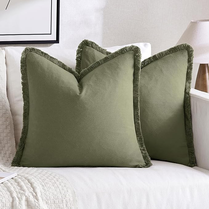 MIULEE Pillow Covers Boho Farmhouse 20x20 Set of 2 Decorative Light Olive Green Couch Pillow Cove... | Amazon (US)