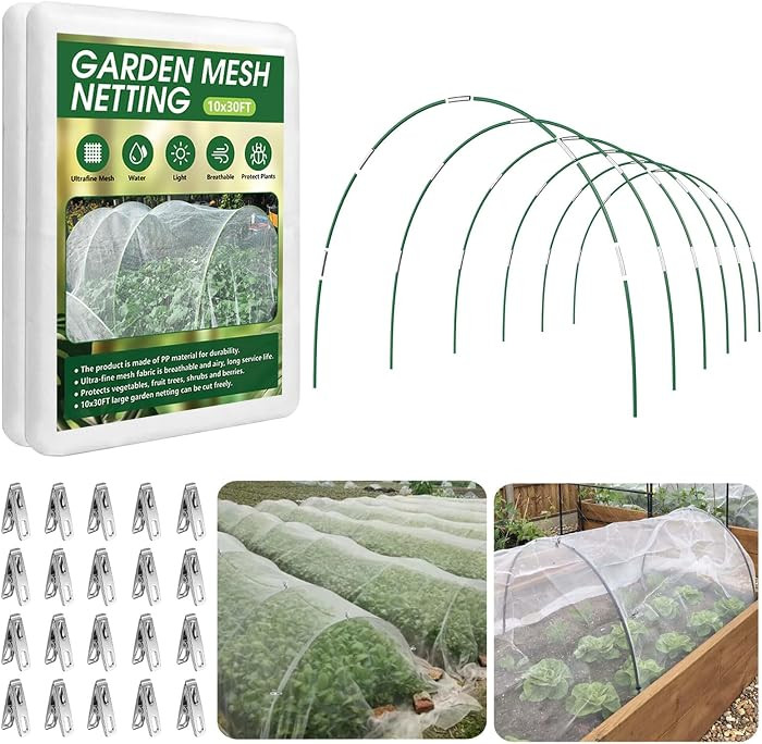Garden Netting Kit for Raised Beds, 10x30FT Ultra Fine Mesh Netting\uff06 6 Sets of 8FT Fiberglas... | Amazon (US)