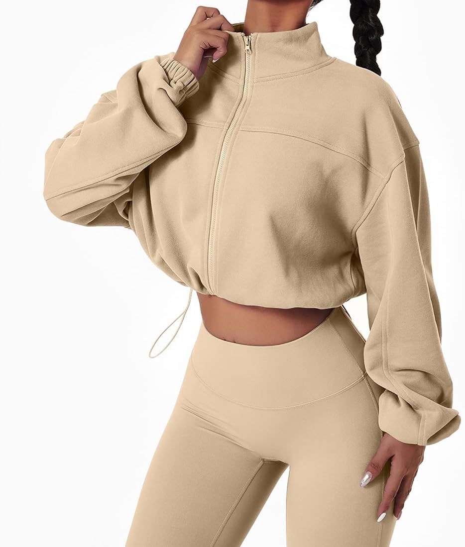 Kissonic Women's Casual Full Zip Athletic Jacket Long Sleeve Cropped Workout Top Sweatshirt Sport... | Amazon (US)