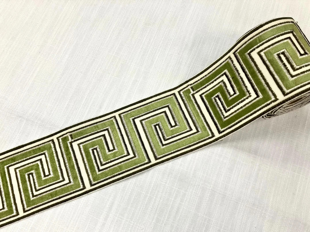 Cream & Green Combination  3.75 Inch Width Woven Suede Embroidery Trim Tape H-17921 Sold per Yard... | Etsy (US)