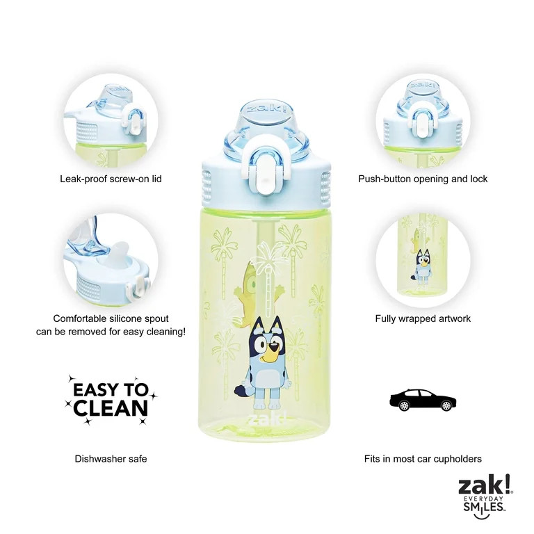 Zak Designs 16oz Bluey Kids Water Bottle For School or Travel, Durable Plastic Water Bottle With ... | Walmart (US)