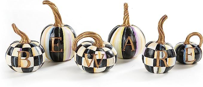 MacKenzie-Childs Beware Decorative Pumpkin Set for Fall Home Decor, Cute Halloween Decorations, 6... | Amazon (US)